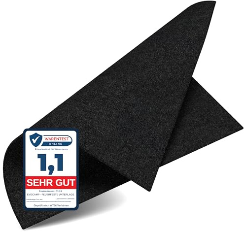 EVOCAMP Brandsäkert underlag, värmebeständigt upp till 982 °C, svart brandsäkert tyg, perfekt som brandskyddsmatta eller som grillunderlag, värmeskyddsmatta, ej brandfarlig grillmattor (45 cm x 60 cm)