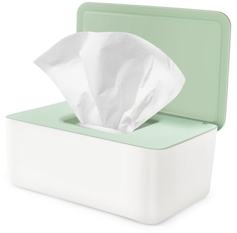 Wet Wipes Dispenser Box, Tissues Box with Lid Paper Holder Seal Reusable Dustproof Tissue Container Nappy Case Storage for Car Office Home Bathroom Desk White, 18.5x12.2x7