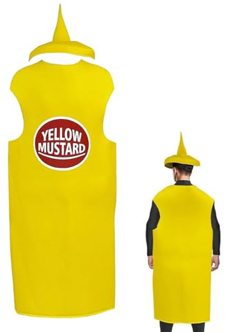 Mustard Unisex Bottle Dressing Up Costume - Yellow Fabric 65x30 Inches, Funny Couples to Dress Up, Full Set for , Vibrating Ketchup Companion Suit | Costumes for, yellow, XXL