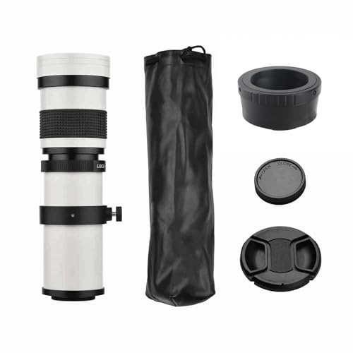 Aumotop Supertelezoomobjektiv Manuellt Fokus 420-800 Mm F/8.3-16 T2-monterat Kameraobjektiv för G9 GH5 II GX7, Multibeläggning Telezoomobjektiv för Utomhusfotografering (Vit)