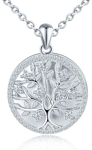 MICSAVI Locket Photo Personnalisé Collier Femme Argent 925 Pendentif Arbre de Vie avec Zircone, Médaillon Rond avec Chaîne Bijoux de Mémoire Amulette pour Maman épouse Petite Amie