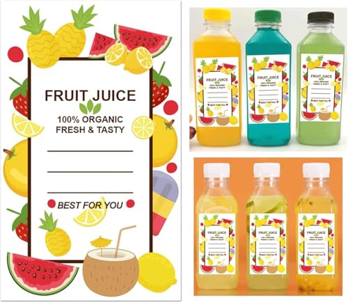 200 Pcs Plastic Juice Bottle Labels - 1.5 x 2.5 Inch Stickers for Fruit Drink Containers - 4oz 8oz 12oz Bottles - Fruit Label Leak-Proof Suitable for Juice, Milk Smoothie and Other Beverages