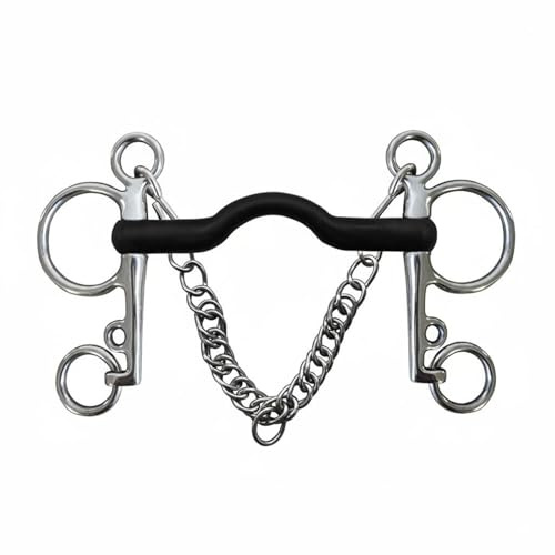 TISHITA Mors Pelham Cheval en Acier Inoxydable Mors Embouchure Caoutchouc 18mm Épaisse Chaîne sous-barbue Confort et Réponse Stable Convient à Dressage Saut, 127 MM
