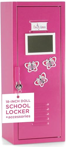 Emily Rose 18 Inch Doll Storage Locker Pink Metal School Closet | Clothes Organizer with Accessories – Lock, Key, & 5 Hangers | Compatible with American Girl & My Life As Dolls | USA Brand