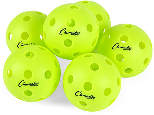 Champion Sports Indoor Pickleball Balls: USAPA Approved Official Size Tournament Pickleballs - Optic Yellow Pickleball Ball Set for Indoor Courts - 6 Pack