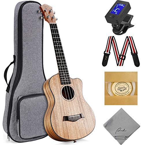 Ranch Tenor Ukulele 26 inch Professional Learn to Play Cutaway Beginner ukelele with 12 Online Lessons ukalalee Starter Instrument Kit Ukele Bundle Gig bag, Tuner, Strap, Aquila String Set - Matte