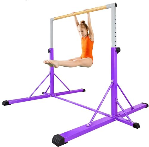 FC FUNCHEER Gymnastics Bar for Kids Ages 3-15, 35 to 60 Adjustable Height, 4FT Wide Base - Professional Kip Bar with 360° Stability & Fiberglass Crossbar, Easy Fold&Solid Design for Home Training
