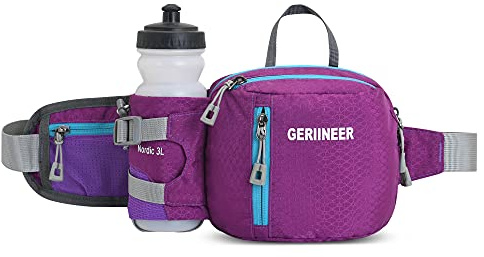 GERIINEER Sac Banane Homme Femme Ville De Sécurité pour Voyage Ou Outdoor Sport, Sacoche Banane de Sport Ceinture de Course avec Porte Bouteille (Violet)