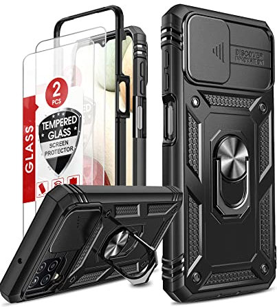 LeYi Hülle für Samsung Galaxy A12/M12/A 12 Nacho Kameraschutz Handyhülle & Schutzfolie 2 Stück,Hybrid Schutzhülle Militär Standard Stoßfest Case Handy Hüllen Cover für Samsung A12 Schwarz