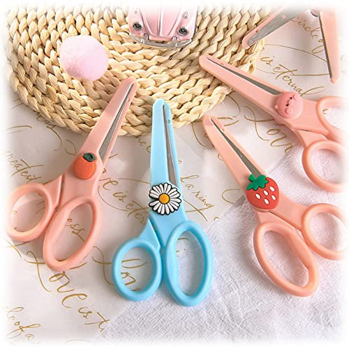 Kinder Sicherheit Schere Verschiedene Muster Scheren Mini Kinderschere Klein Schere Set Anfängerschere Kunststoffklinge DIY Sicherheitsschere für Kinder Haushalte Büros Schulen(4 Stück)