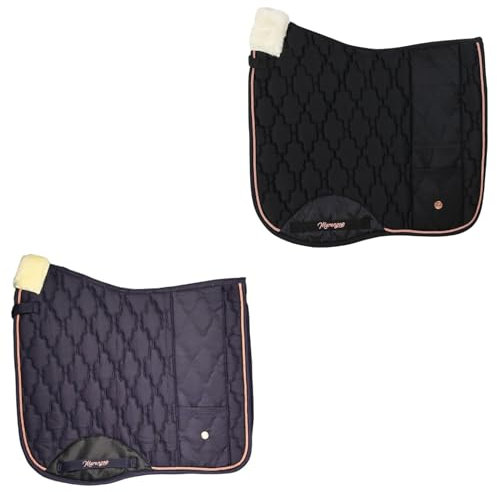 Marengos - Schabracke Modern Rosé | Vielseitigkeitsschabracke mit Schaumstoff-Füllung & Tasche | Polsterung am Widerrist | Barockschabracke m. Steppung & Zierkordel | Warmblut Schabracke in Schwarz