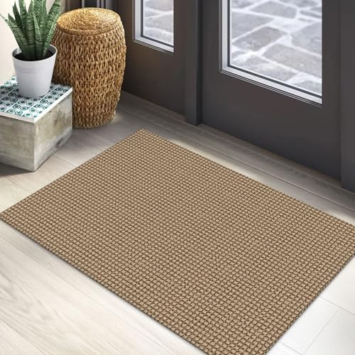 EARTHALL Woven Area Rug 2x3 Ft Washable Rugs for Entryway Braided Non Slip Throw Rugs Door Mat Indoor Outdoor Entrance Small Cotton Woven Carpet for Kitchen Foyer Front Door, Orange/Tan/Brown