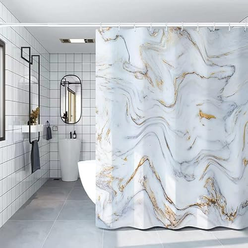 TSMMB Duschvorhang Mit Motiv Marmor240X200 Schimmelresistent Waschbar,Antischimmel Wasserdicht Polyester,Duschrollo Für Badewanne Badezimmer,Beschwerter Saum,C23