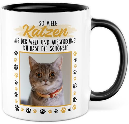 Tasse Katze personalisiert Geschenk So viele Katzen und ich habe die schönste, Kaffeetasse eigenes Bild Katzentasse Katzendeko Geschenkidee Katzenmama Katzenpapa Haustier Kaffee-Becher (Katze)