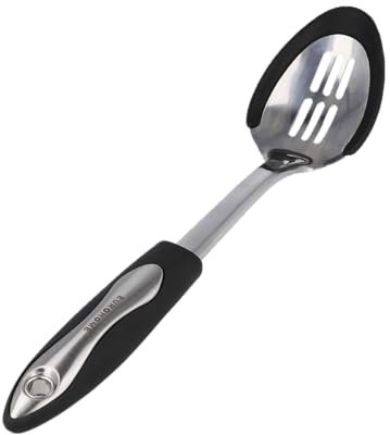 EUROHOME Schaumlöffel CARMEN aus rostfreiem Edelstahl - Servierlöffel mit Löchern und Silikonkante - Gemüselöffel 37 cm mit Aufhängemöglichkeit - Spülmaschinengeeignete Schaumkelle