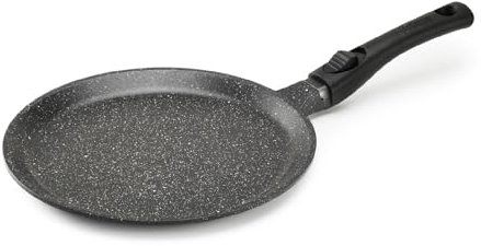 Pradel Excellence - PCUI001020 - Crêpes-Pfanne Aluminiumguss Premium Ø28cm - Antihaftbeschichtung in Steinoptik - Abnehmbarer Griff - Alle Herdarten, Induktion, Schwarz