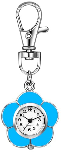 JewelryWe Backpack Key Chain Watch: Clip-on Quartz FOB Pocket Watch Novelty Cute Flower Carabiner Watches