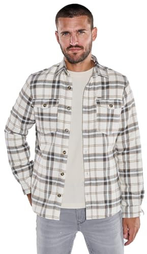 emilio adani Herren Herren Overshirt kariert, 37244, 37244, Creme in Größe M