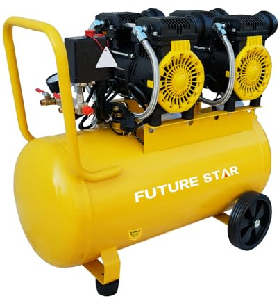 13 Gallon Ultra Quiet Air Compressor with Wheels, Oil-Free Portable Horizontal Tank, 70dB 3.74HP 6CFM 115PSI, for Auto Repair, Tire Inflation, Spray Painting, Woodwork Nailing
