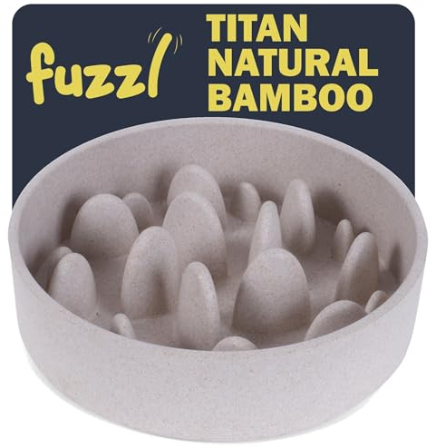 Fuzzl Bamboo Slow Feeder Bowl 0.8L - Stone 17cm Eco-Friendly, Antibacterial, Durable, Non-Toxic Dog Bowls - Versatile Dog Water Bowl for Hydration, Feeding - Ideal for Small and Medium Dogs