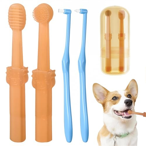 RTRTGS 4 pezzi Spazzolino per cani e gatti, spazzolino a 360 gradi in morbido silicone, spazzolino denti cane e gatto per animali domestici, cura dentale, igiene orale, pulizia profonda