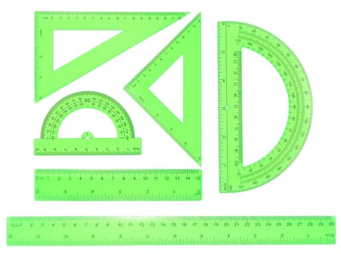 QUARKZMAN 6pcs Set Squadre Triangolari 15/30cm Plastica Metrico Pollici Goniometro Triangolo misura Ingegneria Kit Righe Da Disegno Per Ufficio Casa, Verde