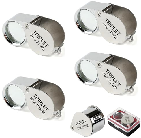 4 Piezas Lupa Joyero 30x de Aumento de Cristal 30 X 21mm Joyero de Bolsillo Lupa de Bolsillo de Portatil Plegable para Joyas Monedas, Sellos Antigüedades Y Más