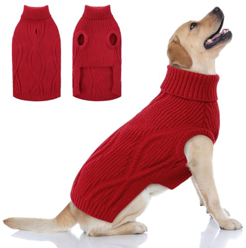 Queenmore Pulls pour Grands Chiens, avec Ouverture pour Harnais, Col Roulé Chaud, pour Labrador, Boxer, Bouledogue Anglais, Border Collie (Rouge, XL)