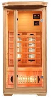Infrared Sauna Quartz Heaters 75°C Pine Wood Indoor 1 Person CD/MP3 Glass Door