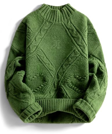 Aelfric Eden Women's Oversized Cable Knit Chunky Sweater Mock Neck Long Sleeve Heart Knit Pullover Sweater 2026 Fall Outfit Green Medium