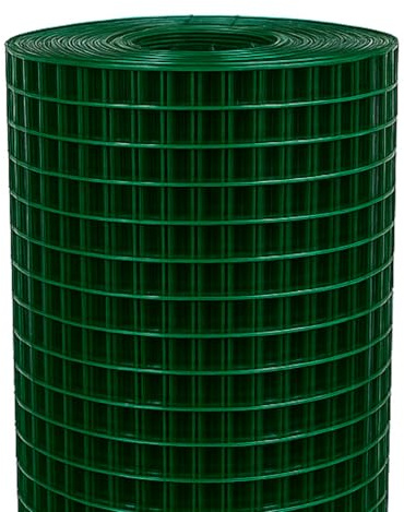 HAGO 24, filo per voliera, rivestito in PVC, verde, 10 x 1 m, 12 x 12 mm, 0,7 mm, rete metallica per piccoli animali, voliera per uccelli, griglia di protezione