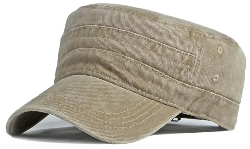 Oneroomone Casquette Plate Militaire Unisexe - Casquette De Baseball Vintage, Armée Casquette De Baseball Homme Vintage Chapeau Coton Réglable Anti-UV Protection Cap Mode Sport (Kaki)