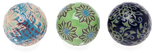 itsisa Schwimmkugel Blüte aus Porzellan (3er Set) D:6 cm grün, hellblau, dunkelblau - Teichdeko, Kugel schwimmend, Schwimmschale, Gartenteich, Garten Deko