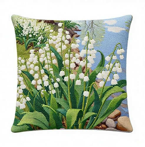 FanZheZhe cojín para bordar punto de cruz Lirio de los valles 11ct45x45cm Kit de punto de aguja de patrón fácil impreso colorido para adultos principiantes regalo