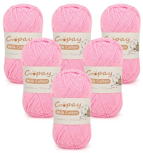 Coopay Crochet Yarn DK, 6×40g Double Knitting Yarn, Soft 4ply Milk Cotton Yarn Knitting Wool for Crochet & Knitting, Ideal for Beginners Crochet Baby Blankets, Socks, Scarves, Amigurumi (Pink)