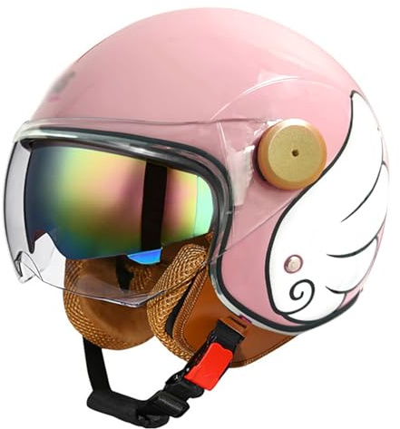 Retro 3/4 Jet Hjälm Motorcykelhjälm med solskydd, Halvskals Scooterhjälm ECE 22.06 Certifierad för Cruiser Moped, Herr Dam 4,M=55-56CM