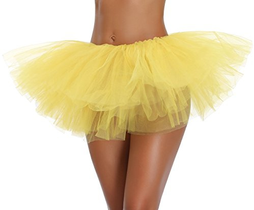 Tutu for Women's Teen Adult Classic Elastic 3, 4, 5 Layered Tulle Skirt Dance Birthday Halloween Costume(One Size, Yellow 5Layer)
