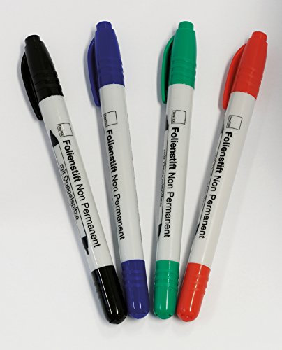 TimeTEX Folienstifte im Set 4-teilig - Non permanent - rot - blau - grün - schwarz - abwischbar - jeweils mit Doppelspitze - fein und mittel - 62355