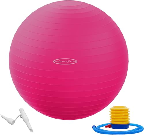 Fitvids Anti-Burst and Slip Resistant Exercise Yoga Ball with Quick Pump 48-55cm, M, Pink
