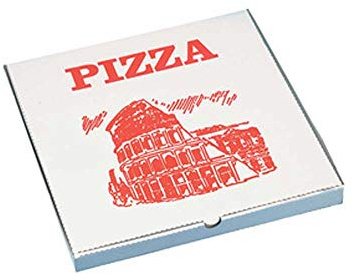 PAPSTAR Pizzakarton eckig, 330 x 330 x 30 mm, weiß/rot, Sie erhalten 1 Packung, Packungsinhalt: 100 Stück