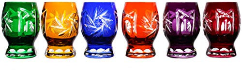 6 Wodkagläser Schnapsglas Stamper Likör geschliffen Bunt Kristallglas 45 ml
