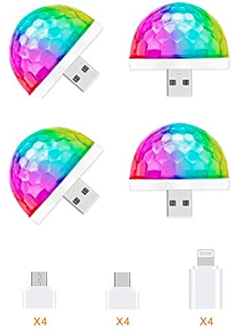 USB Mini Disco Light,Multi Colors LED Car Atmosphere Light,Sound Activated Magic Strobe Party Light for Home Room Dance Parties Birthday Wedding and Xmas Decorations(4 Pack)