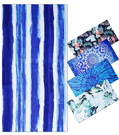 Oversized Terry Beach Towel 36 x 72 in Soft Extra Large Big Pool Swim Towels for Adult XL Clearance Big Travel Blanket Cruise Vacation Accessories Essentials Lounge Chair Cover Blue Stripe Boho