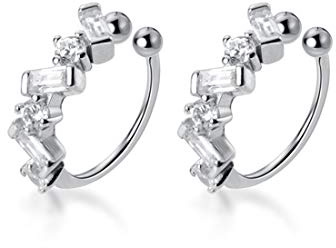 SLUYNZ 925 Sterling Silver CZ Cuff Earrings for Women Small Hoop Earrings No Piercing Cartilage Earrings (Silver)