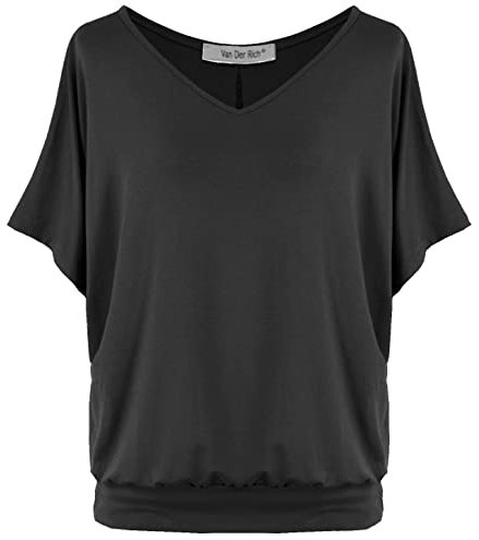 Van Der Rich ® - Tshirt Oversize mit V-Ausschnitt im lässigen Stil - Damen(Schwarz, L)