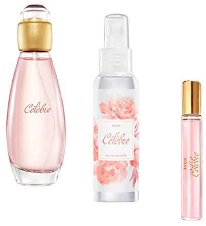Avon Set 1x Celebre Eau de Toilette Spray 50ml + Taschenspray 10ml + Körperspray 100ml blumig/fruchtig für Sie