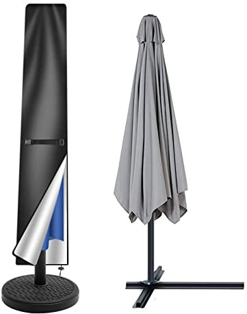 Teynewer Parasol Cover Waterproof, Straight Parasol Protective Cover with Telescopic Pole and Zipper Fit for 1.8 to 2.7 m Diameter Patio Umbrella Weatherproof UV-Anti Windproof (170x25/35cm)