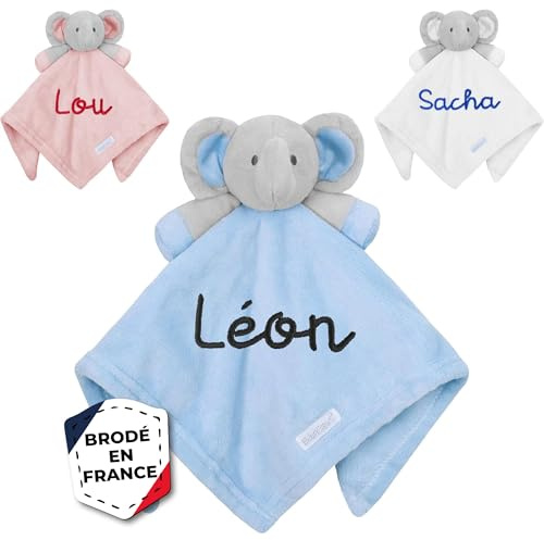 KDO MAGIC Doudou personnalisé éléphant - Peluche Personnalisable avec prénom brodé - Cadeau de Naissance, garçon, Fille, bébé, Anniversaire (Bleu)