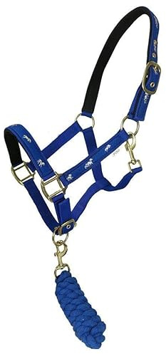 Horse Padded Headcollar Lead Rope - Comfortable Stylish Horse Printed Halter with Detachable Leadrope - Stable Yard Equipment for Pony Cob Full and Shetland