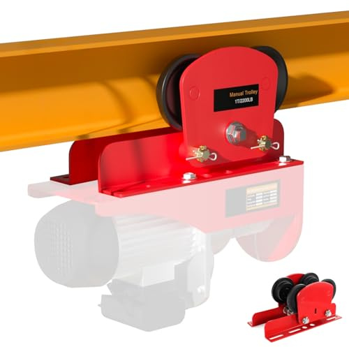 POWLAB Electric Hoist Manual Trolley 1Ton Heavy Duty 2205LBS Capacity for PA600 to PA1000 Hoist Push Geared Overhead Dual Wheels I Beam Trolley, 2.68in - 4.33in Adjustable Flange for Lifting
